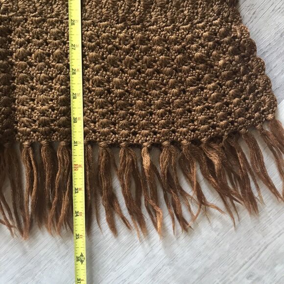 Handmade OS Crochet Boho Knit Brown Keyhole Back Poncho Fringe Hippie Festival - Picture 6 of 6